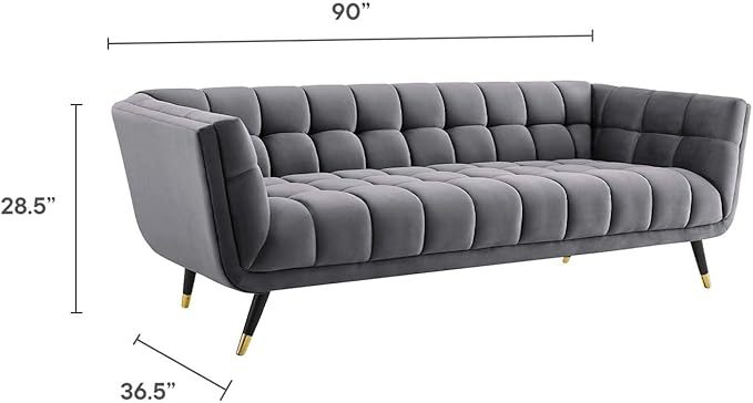 Modway Adept Contemporary Mid-Century Modern Performance Velvet Upholstered Tufted Sofa in Gray