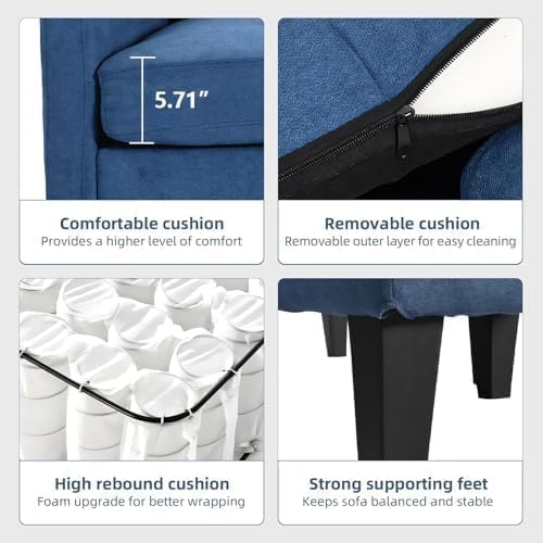 L Shaped Sectional Sofa with Movable Ottoman, Lounge Sectional Sleeper Sofa Couch for Apartment & Small Space, Small Couch for Living Room, Blue