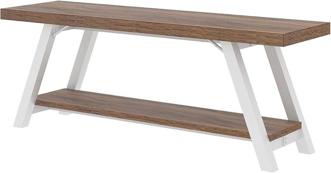 LVB Rustic Entryway Bench, Farmhouse Wood Indoor Shoe Bench with Storage in Bedroom End of Bed, Industrial Metal Foyer Shoe Rack Bench Seating for Hallway Living Dining Room, White Rustic Oak, 47 Inch - Image 9