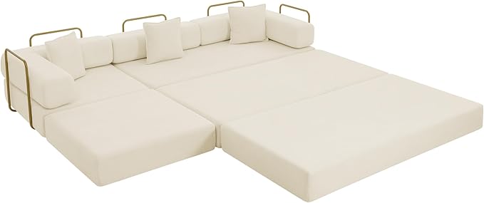 Eafurn L Shaped Convertible Sleeper Sofa Bed King Size Sleeper Sofabed, 7-in-1 DIY Combination Corduroy Folding Mattress Couch with Fixed-Shape Frame, Boneless Floor Sofa Couch