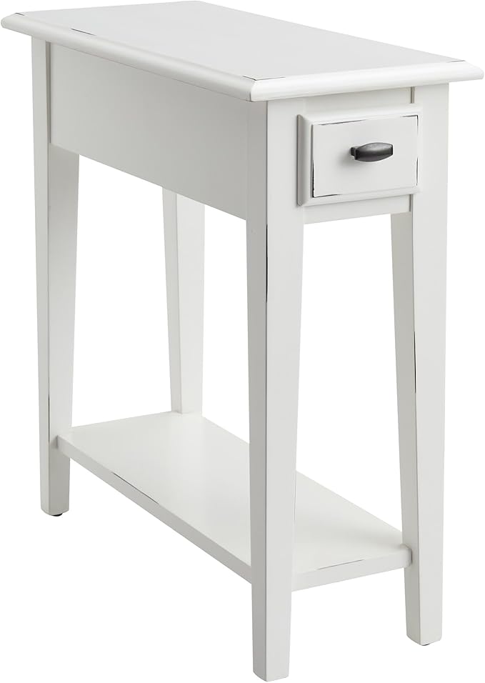 Leick Home Haven Ridge Narrow End Table, Solid Wood, with Drawer and Shelf, for Living Room and Small Spaces, Farmhouse White, 214361