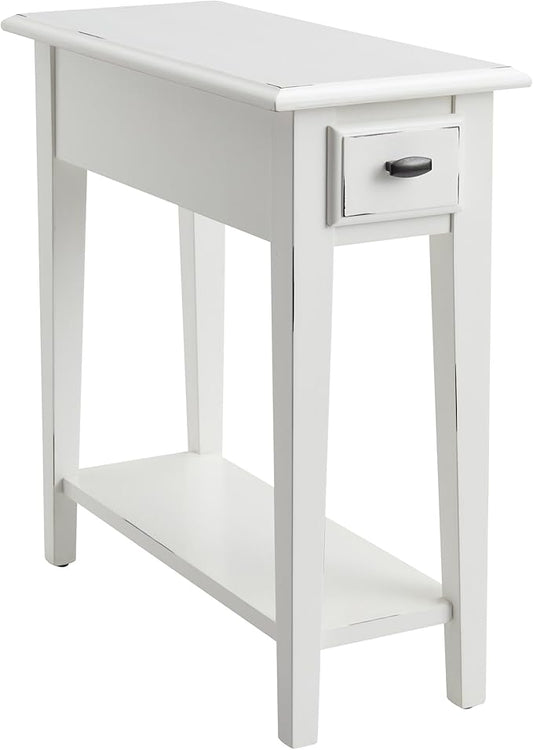 Leick Home Haven Ridge Narrow End Table, Solid Wood, with Drawer and Shelf, for Living Room and Small Spaces, Farmhouse White, 214361