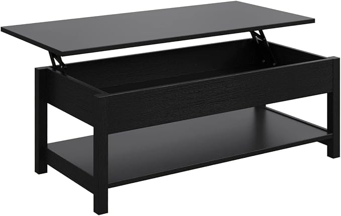 Panana Lift Top Coffee Table with Hidden Compartment and Open Shelf, Lift Tabletop Pop-Up Tea Table for Living Room, 45.28" L, Black