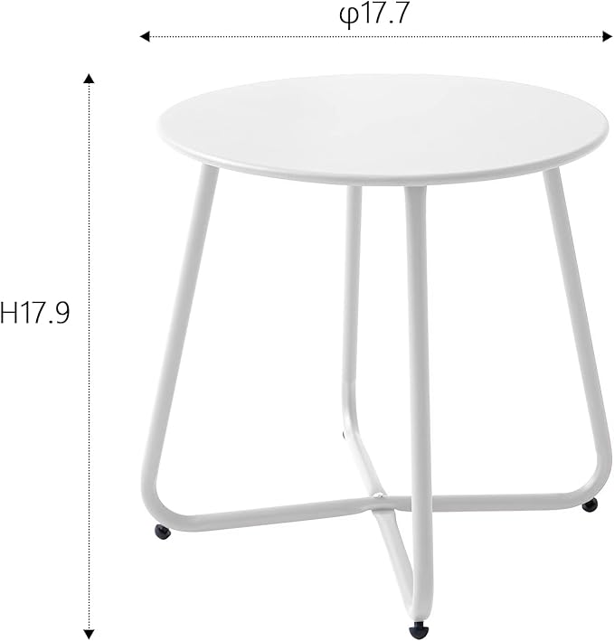 Meluvici Patio Outdoor Side Table Waterproof Round Metal Steel Small Side Table Weather Resistant Portable Outdoor and Indoor End Table for Garden Balcony Yard, White - Image 3
