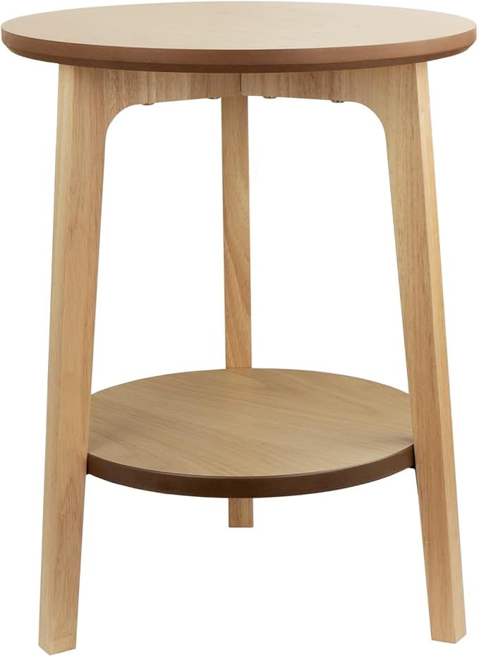 2-Tier Round Coffee Table Wood Nesting Side Table (Oak Side Table, 16x16x20)