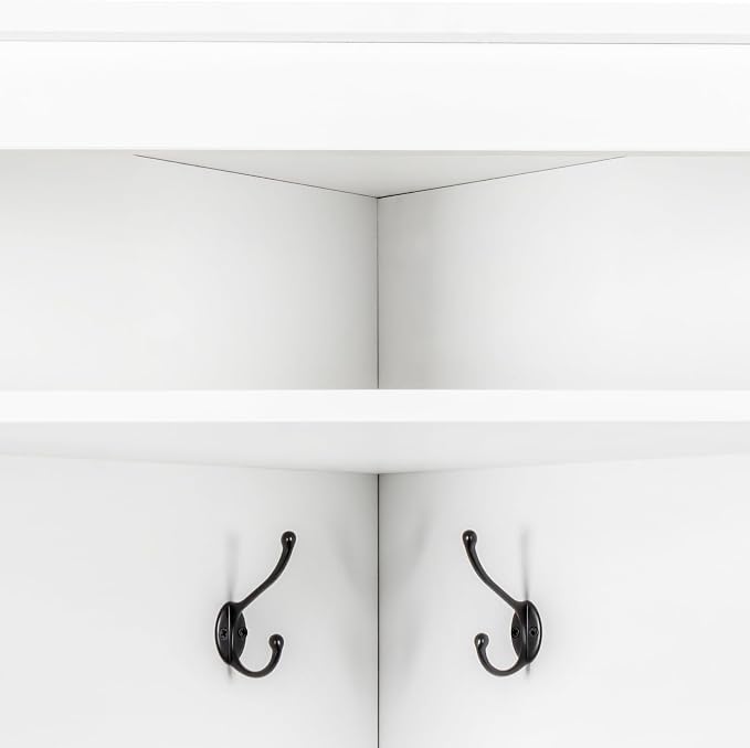 LUMISOL Corner Hall Tree with Shoe Bench for Entryway, Modern Mudroom Coat Rack with 4 Hooks, Corner Cabinet with Adjustable Shelf for Living Room Hallway, White - Image 9
