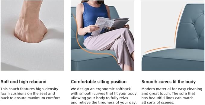annjoe Button Tufted Loveseat Settee Upholstered Sofa Backrest Buckle Couch Banquette Bench for Dining Room Living Room Bedroom Funiture-Blue