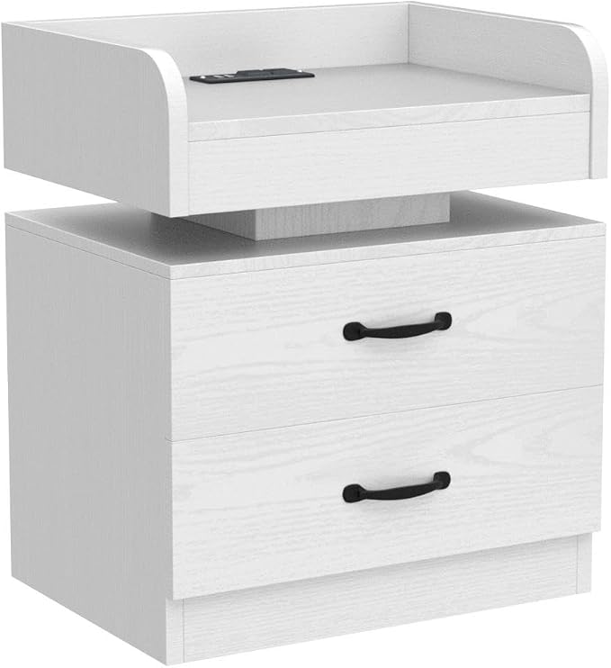 4ever2buy White Nightstand Set of 2 with Charging Station and LED Lights Modern Bedside Tables with 2 Drawers End Table for Bedroom - Image 5