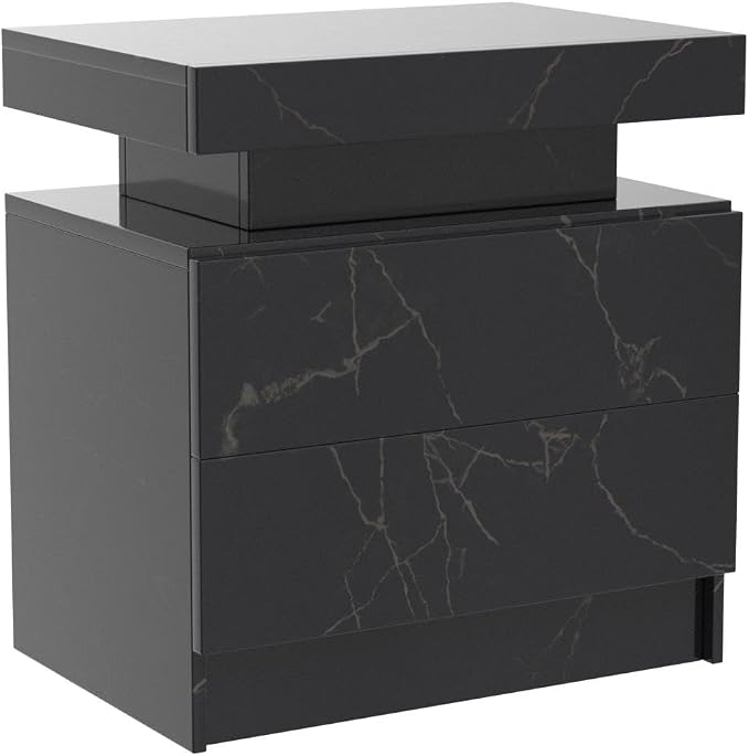 Bingoday LED Nightstand LED Bedside Table with 2 Drawers, Wooden Cabinet Unit with LED Lights for Bedroom, End Table Side Table for Bedroom Living Room - Image 5