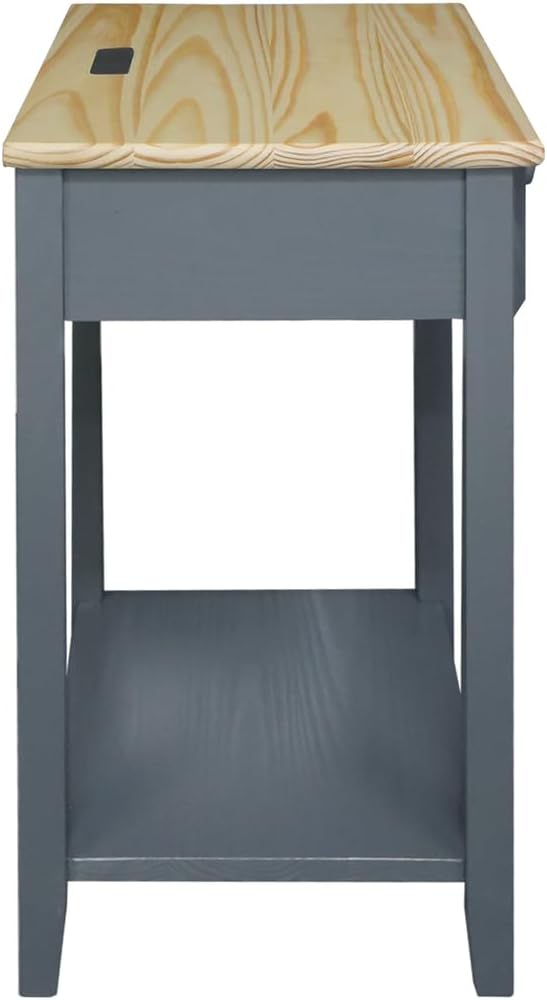 Casual Home Owl Night Stand with USB Port Charging Station and Drawer, 17.5" W x 14.25" D x 24.5" H, Natural Gray - Image 4