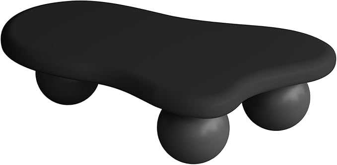 47.2” Cloud Coffee Table with 3 Ball Legs, Modern Irregular Center Table for Living Room, Low Cute Small MDF Tea Table for Bedroom, Space Apartment-Black