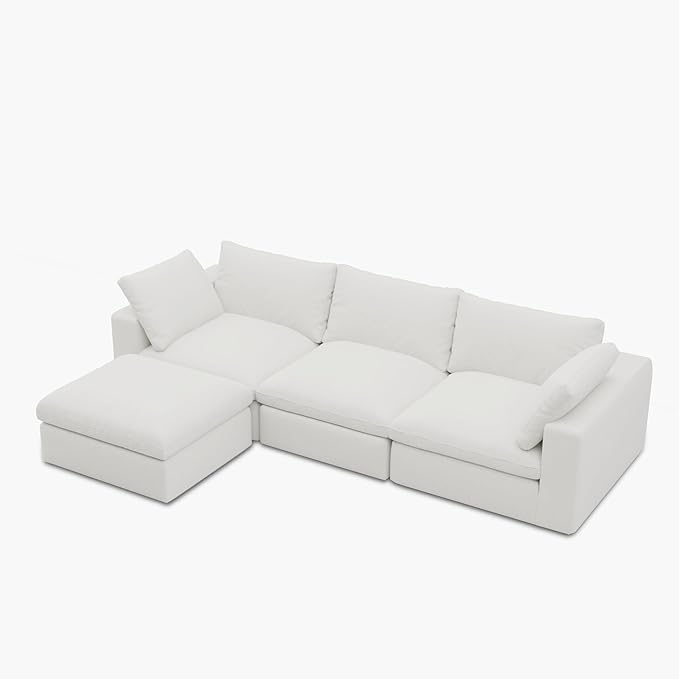 Acanva Modular L-Shaped Sectional Cloud Couch, Free Combination Minimalist Sofa with Shredded Latex Filled Cushion and Removable Slipcovers for Living Room, Home Office, 3 Seater + Ottoman