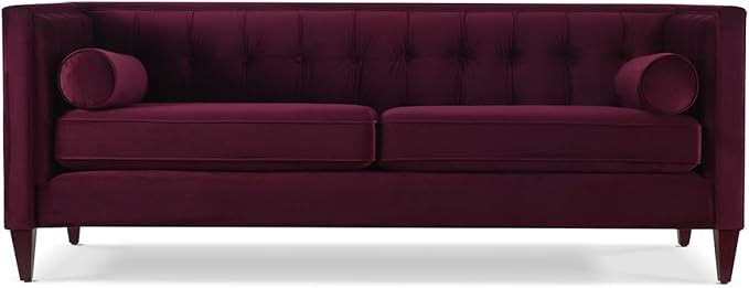 Jennifer Taylor Home Jack 84" Modern Tuxedo Tufted Sofa, Burgundy Velvet