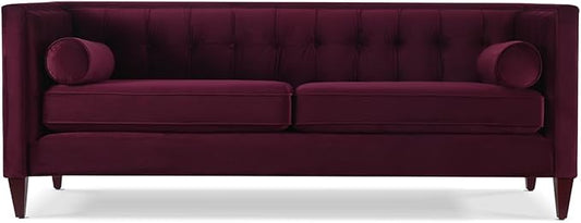 Jennifer Taylor Home Jack 84" Modern Tuxedo Tufted Sofa, Burgundy Velvet