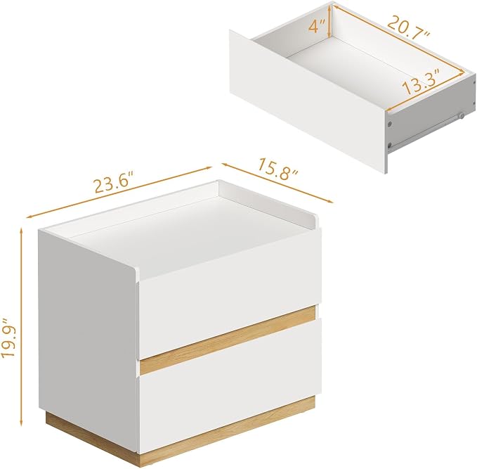 Large Modern Nightstand White Bedside Table, 2 Drawer Dresser Wood Stackable Storage Drawers for Clothes for Closet, Bedroom, 24"x16"x20" - Image 2