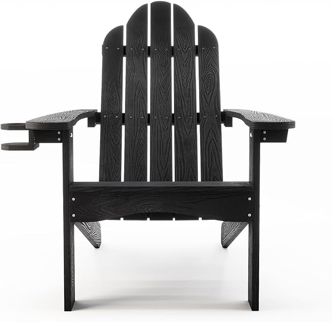 LUE BONA HDPS Adirondack Chairs Set of 8, Long-Lasting All-Season Outdoor Patio Chairs, Hidden Cup Holder, 350 LBS, Black - Image 7