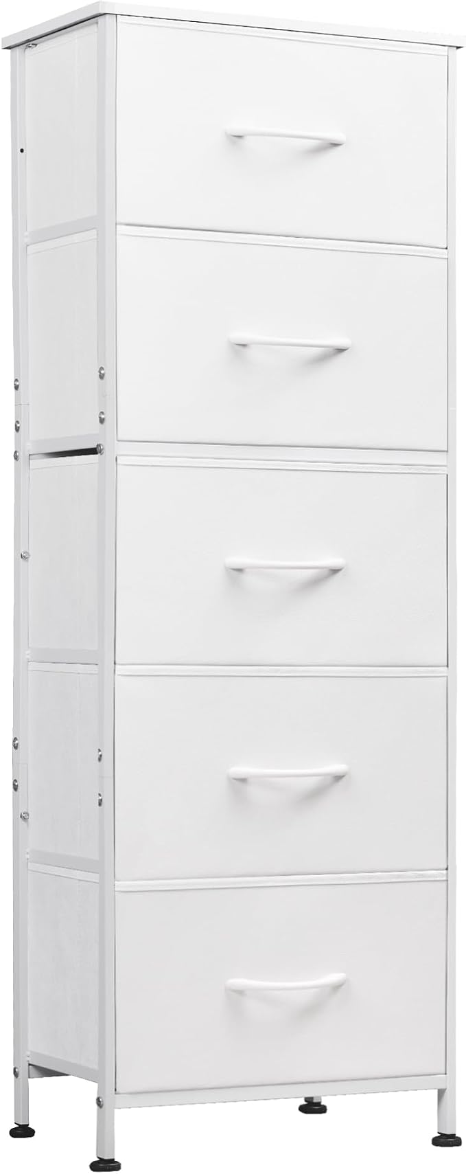 WLIVE Fabric Dresser, 5-Drawer Tall Dressers for Bedroom, Storage Dresser Organizer with Fabric Bins, Wood Top, Sturdy Steel Frame, Chest of Drawers for Closet, Hallway, White by WLIVE