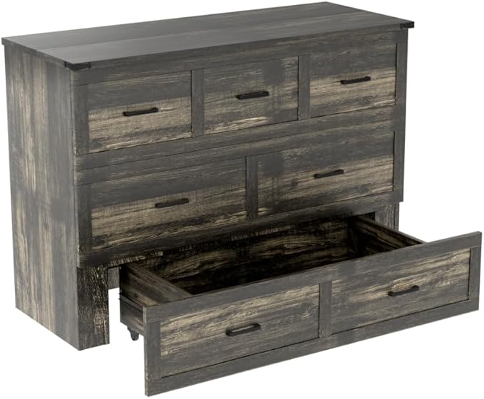 Bellemave Queen Murphy Bed, Cabinet Bed with Charging Station and 1 Large Storage Drawer, Farmhouse Murphy Cabinet with Foldable Panel, Noisy Free, for Guest Bedroom, Living Room, Rustic Gray
