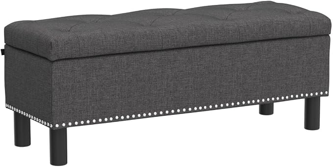 Furniliving Ottoman Bench with Storage, Folding Storage Ottoman Bench with Wood Legs, Upholstered Bedroom Bench with Button-Tufted, Entryway Bench Storage Bench for Bedroom, Linen (Darkgrey) - Image 5