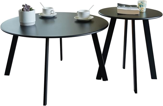 Meluvici Outdoor Patio Coffee Table Set of 2, Weather Resistant End Table, Round Nesting Tables for Living Room Balcony Office,Black by Meluvici
