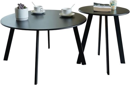 Meluvici Outdoor Patio Coffee Table Set of 2, Weather Resistant End Table, Round Nesting Tables for Living Room Balcony Office,Black by Meluvici