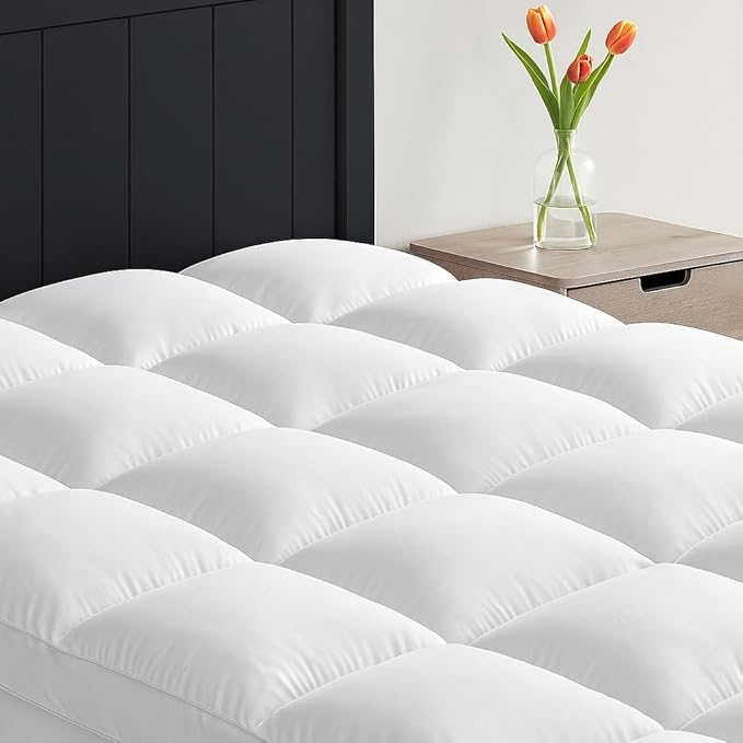 Aemicion Soft King Size Mattress Topper, Luxury Fluffy Cooling Mattress Pad for Back Pain Relief, Easy to Clean, Box Sewing Design, Deep Pockets Fit 8-21" Mattresses 76" x 80"