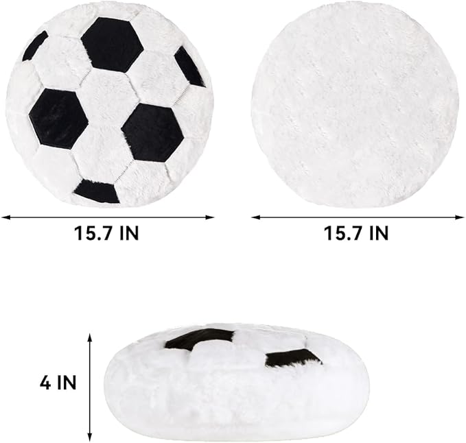 Plush Soccer Pillow 2 Pack, Soft Fluffy Round Soccer Ball Shaped Throw Pillows for Kids Room, Sofa & Bed Decor, Seat Cushion Alternative for Gaming & Sports Room 15.7 Inch