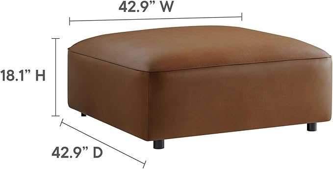 Modway Auren Vegan Leather 4 Piece Modular Sofa in Coffee - Faux Leather 3 Seater Sectional - Comfy Modern PU Leather Sofa with Ottoman - Oversized Mid Century Modern Couch for Living Room