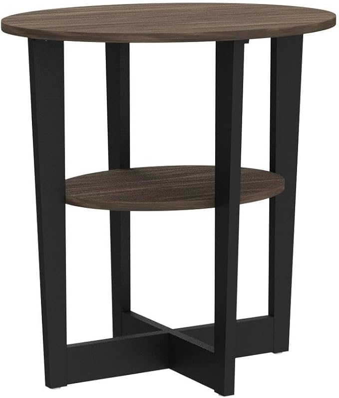 Furinno JAYA Side Table Set of 2, 2-Tier Round Modern End Table with Oval Tabletop, Night Stand, Bedside Table with Open Shelf, for Living Room, Bedroom, Columbia Walnut - Image 4