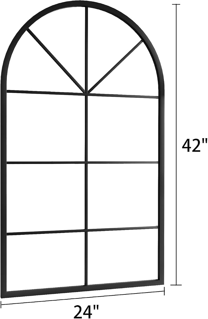 Rowjut Arched Wall Mirror Wall Decorative/Iron Framed Window Pane Mirrors,42" x 24" Window Mirror, Arched Top Wall Mirror for Entryway Living Room, Bedroom, Fireplace .(Deep Black) - Image 7
