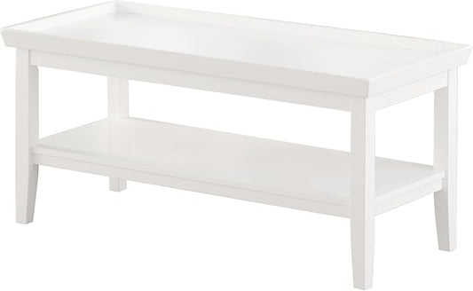 Convenience Concepts Ledgewood Coffee Table 42" - Modern Center Room Accent with Storage Shelf for Transitional, Traditional Living & Family Room, White