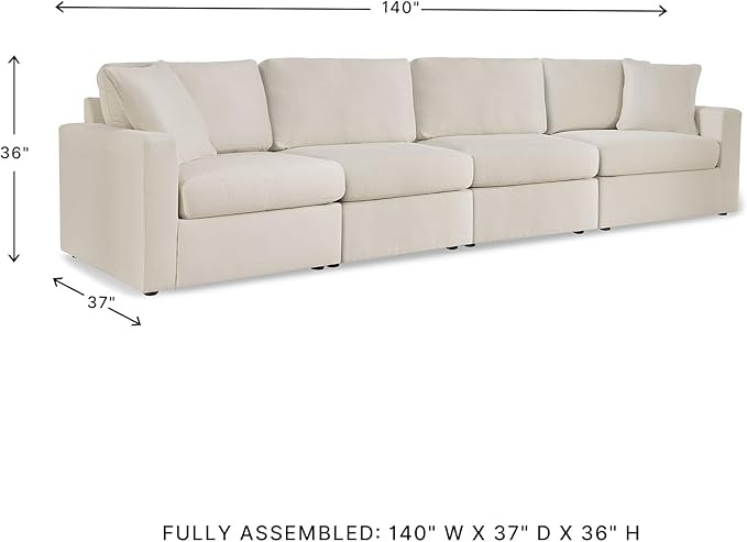 Signature Design by Ashley Modmax Coastal Modular Stain Resistant 4-Piece Sofa with Reversible Cushions and 2 Accent Pillows, Beige