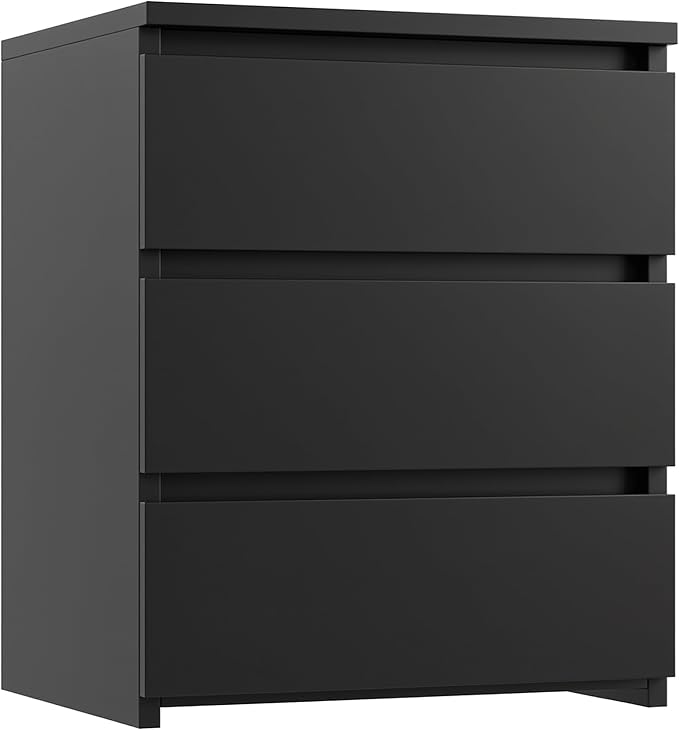 FOTOSOK Black Nightstand with 3 Drawers, Black Bedside Table Night Stand for Bedroom with Cut-Out Handle, Sofa Side Table 3 Drawer Nightstand for Bedroom, 17.7W*15D*21.7H by FOTOSOK