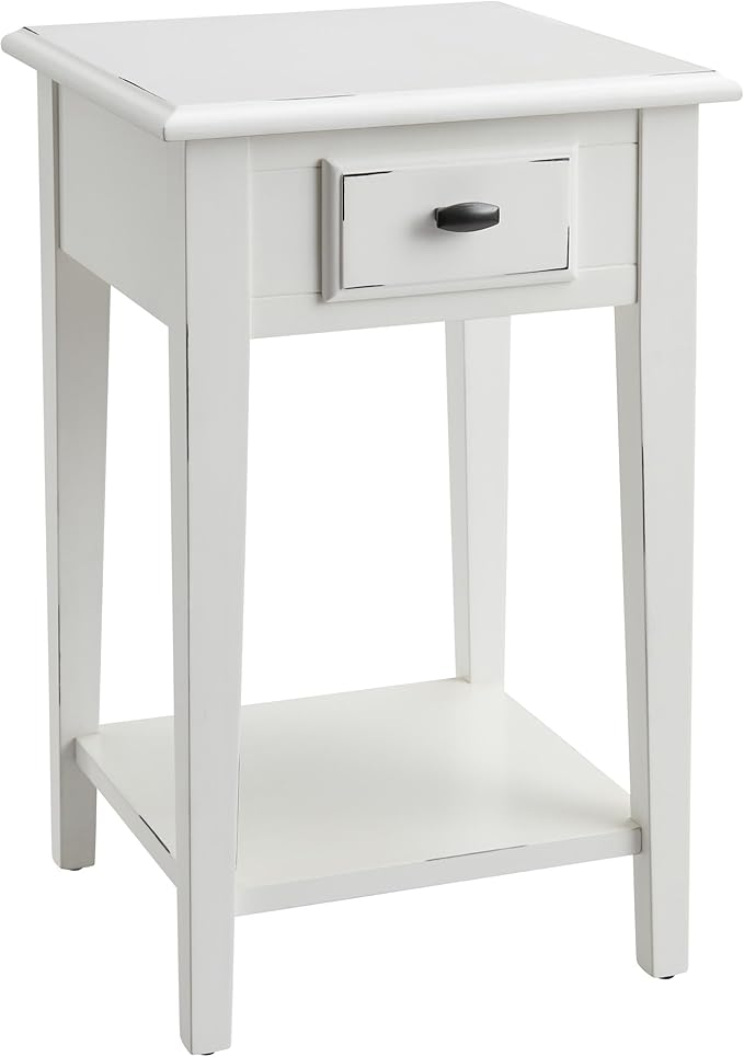 Leick Home Haven Ridge Square End Table, One Drawer Side Table, Farmhouse White, 214379
