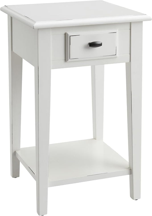 Leick Home Haven Ridge Square End Table, One Drawer Side Table, Farmhouse White, 214379