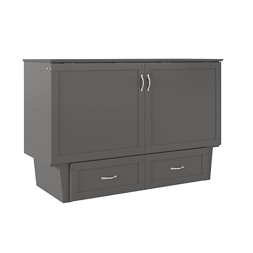 AFI, Chelsea Mid-Century Modern Queen Solid Wood Murphy Bed Chest with 6" Mattress, Storage Drawer & Built-in USB Charger, Grey