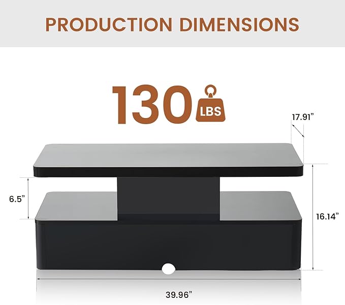 40" Modern Living Room Tables, LED Coffee Table with LED Lights, 2 Tier Rectangular Center Table with Large Storage, High Glossy Surface, Tea Table for Living Room, Black