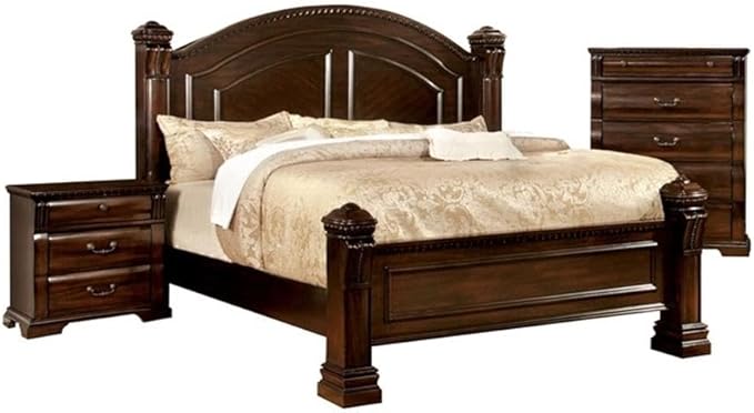 Furniture of America FOA Oulette 3pc Cherry Solid Wood Bedroom Set - King + Nightstand + Chest