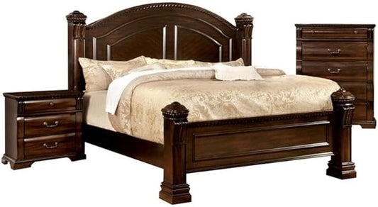 Furniture of America FOA Oulette 3pc Cherry Solid Wood Bedroom Set - King + Nightstand + Chest