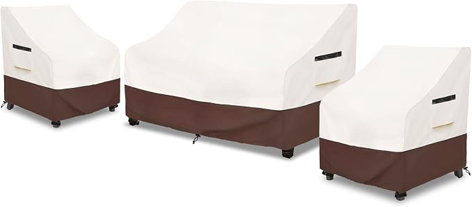 Patio Furniture Covers,3 Piece Heavy Duty Waterproof Outdoor Furniture Cover,Outdoor Furniture Covers for Patio Furniture,Includes 2 Patio chair covers 30in and 1 Patio loveseat cover 58in,Beige by Rileytee