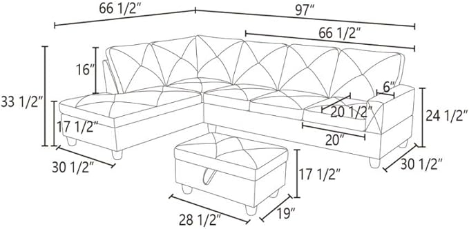 NicBex Modular L-Shaped Sectional Couches, 3-Piece Convertible Couch with Storage Ottoman, 4-Seat Comfy Sofa with Chaise for Living Room & Apartment, Aqua Blue