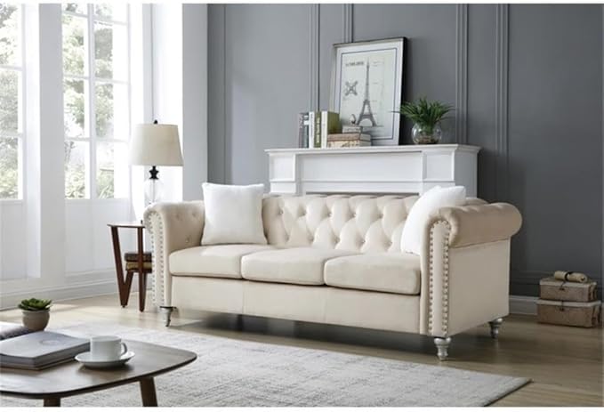 Glory Furniture Raisa Velvet Sofa in Beige