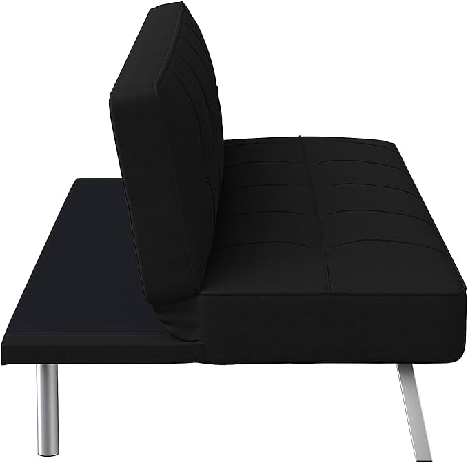 Serta® Rane Futon Sofa Bed 66.1", 3-in-1 Convertible Couch Sleeper for Small Spaces, Tufted Back, Twin Size Guest Bed, Black Woven Fabric