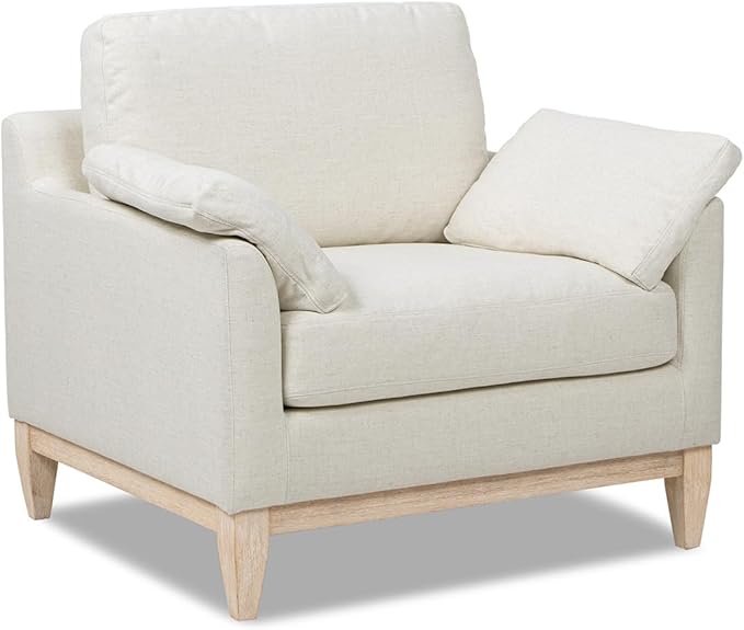 Jennifer Taylor Home Pasadena 36" Wide Modern Farmhouse Accent Arm Chair, Flax White Linen