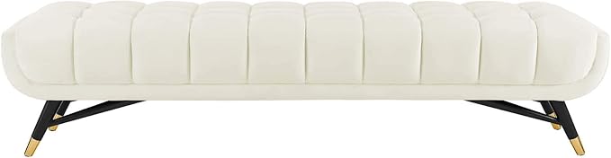 Modway Adept Mid-Century Modern Velvet Upholstered Tufted Accent Bench in Ivory