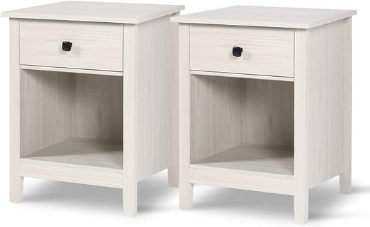 LTMEUTY Wood Nightstand Set - Set of 2 White Nightstands with Drawers for Bedroom Bedside Table, Tall Night Stand with One Drawer & Open Cabinet by LTMEUTYBedroomFurniture