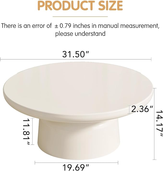 Cream White Nesting Coffee Table Set Triangle Coffee Tables and Round Tempered Glass Side Table 2 in 1 Modern Center Tables Low Tables Sets for Living Room, Bedroom Easy Assemble (Round 31.5")