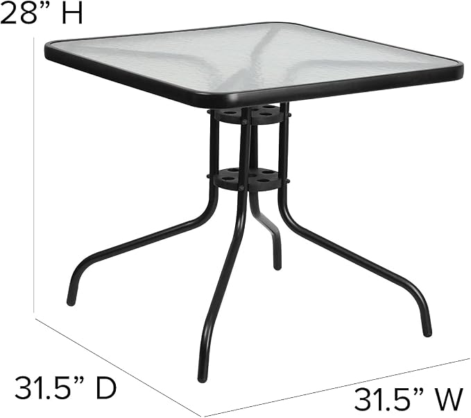 Flash Furniture Barker 31.5" Square Indoor/Outdoor Tempered Glass Metal Frame Side Table - Image 3