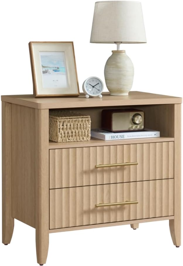 Fluted Nightstand with 2 Drawers, 27" Modern Nightstands Set of 2 with Storage, Large Queen Size Bed Side Table and End Table for Bedroom, Living Room, Office,(Natural Oak,2 Pieces) - Image 9