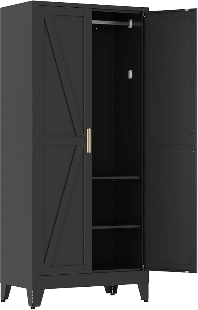71" Tall Metal Armoire Wardrobe Closet,17.7" Deep By 31.5" Wide Portable Closet for Hanging Clothes,Wardrobe Cabinet with Adjustable Shelves for Bedroom Office Laundry Room,Black 1 Pack
